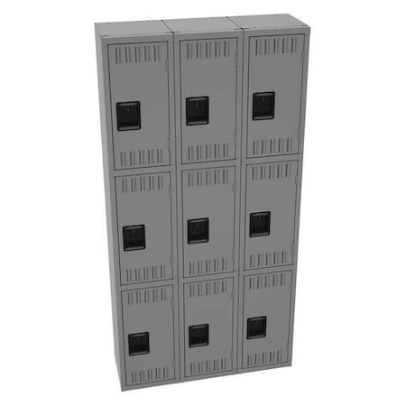 Wardrobe Locker, 36 in W, 12 in D, 72 in H, (3) Tier, (3) Wide, Medium Gray
