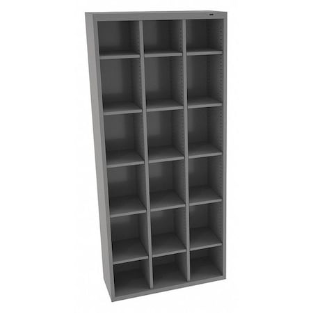 Open Bin Cubbie Cabinet, 34.5 in W x 13.5 in D x 78 in H, 18 Compartments, Gray, Steel