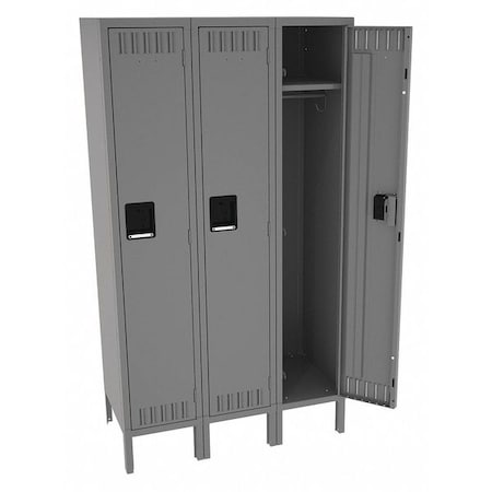Wardrobe Locker, 36 in W, 18 in D, 66 in H, (1) Tier, (3) Wide, Medium Gray