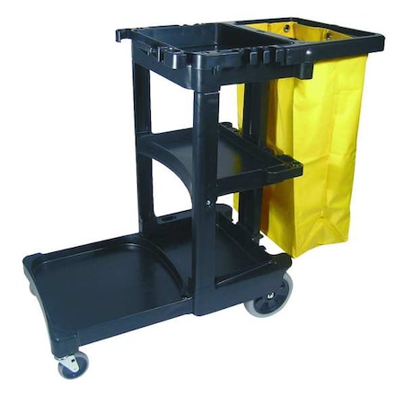 Janitor Cleaning Cart with Zip Bag, 24 gal Capacity, 46 in L, 21 3/4 in W, 38 3/8 in H, Black/Yellow
