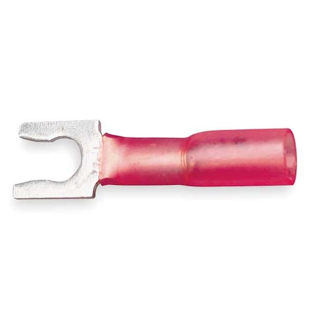 Fork Terminal, #6 Stud Size, 18 AWG, 600 V, Heat Shrink Insulated, Red, Crimp Termination Only