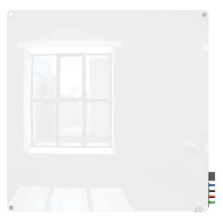 Dry Erase Board, Glass, 48 in, 48 in, No Frame Frame, White, Gloss