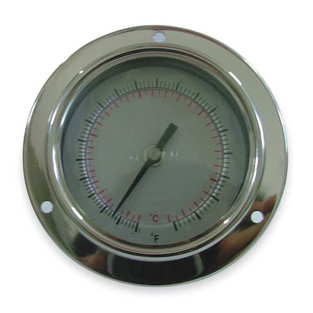 Panel mount bimetal stem thermometer, range 0 to 200 Degrees F, 6" stem.