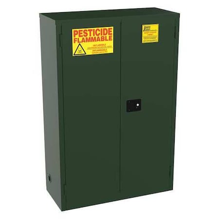 Hazardous Material Storage Cabinet, 45 gal, 2 Shelves, Steel, 43 in W x 65 in H x 18 in D, Green