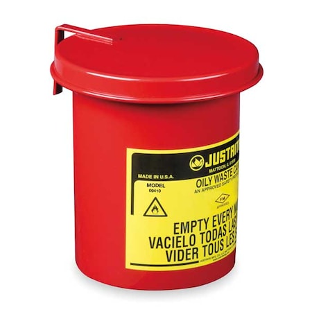 Oily Waste Can, 0.45 gal, Red, Steel, 6 1/2 in Height, Hand Operated Self-Closing