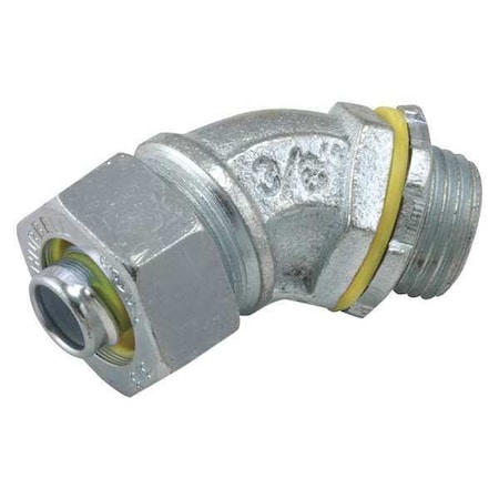 Conduit Fitting Connector, 3/4 in, Liquid-Tight, Steel, Electro Zinc Plated, Gray