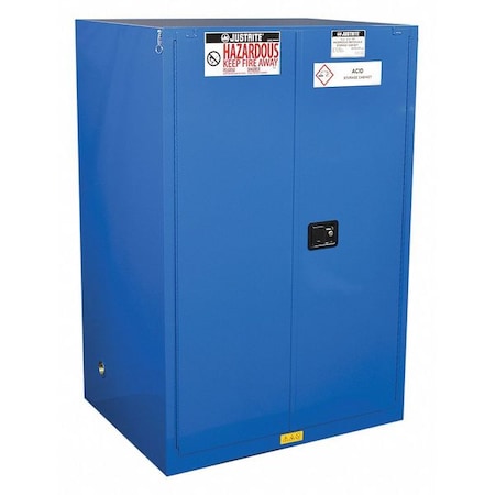 Hazardous Material Storage Cabinet, 90 gal, 2 Shelves, Steel, 43 in W x 65 in H x 34 in D, Blue