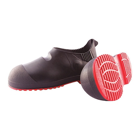 Overshoes, Plain Toe, PVC, 5 1/2 in Height, Pull On Closure, Cleated Sole, Black/Red, M