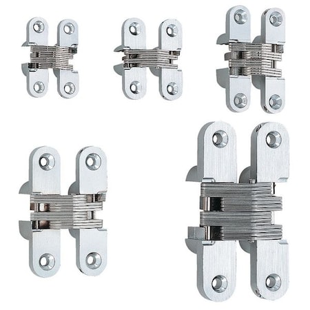 Concealed Hinge, Zinc, Screw on Mounting, 1/2 in Leaf W x 1 3/4 in Leaf H, Satin Chrome