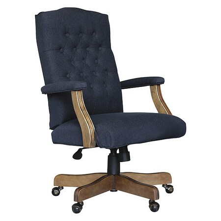 Executive Navy Linen Chair With Driftwood Finish Frame