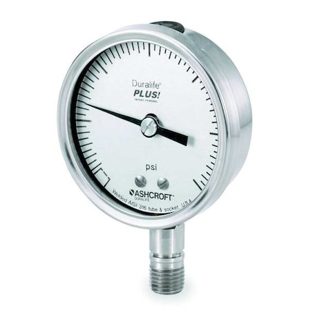Industrial Compound Gauge, 30 to 0 to 30 psi, 2 1/2 in Dial, 1/4 in NPT, Bottom Location