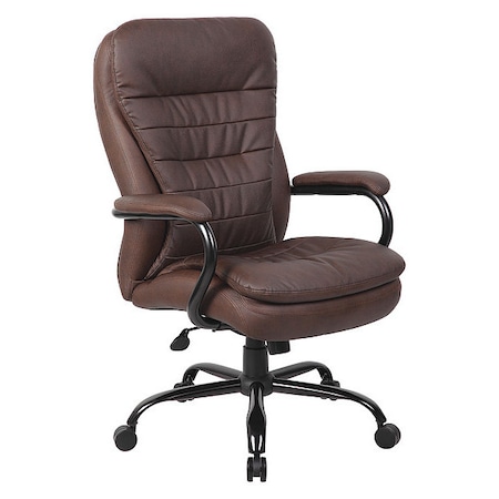 Heavy Duty Double Plush Chair, Brown Back, 33-1/2 in W 31" L 45-1/2" H, Fixed, Leather Seat