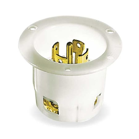Flanged Locking Inlet, 30 A, 120/208V AC, Three Phase, 4 Pole, Flush Mount, Screw Terminals, White
