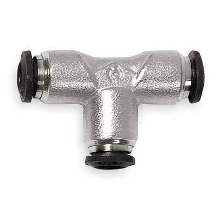 Push-Fit Tee Fitting, Push-to-Connect x Push-to-Connect x Push-to-Connect, 4mm Tube OD, Metal, 5 PK