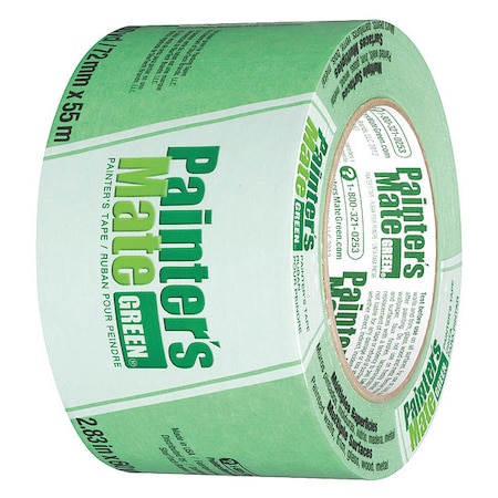 Painter's Tape, 72 mm W x 55 m L, 5.4 mil Thick, Green, Rubber Adhesive