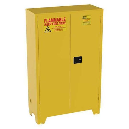Hazardous Material Storage Cabinet, 45 gal, 2 Shelves, Steel, 43 in W x 70 in H x 18 in D, Yellow