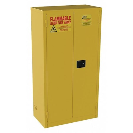 Hazardous Material Storage Cabinet, 44 gal, 3 Shelves, Steel, 34 in W x 65 in H x 18 in D, Yellow