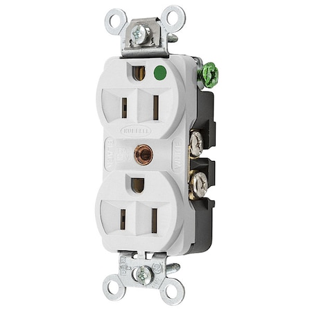 Duplex Straight Blade Receptacle, 5-15R, 15 A, 125V AC, 2 Pole, 3 Wire, Flush Mount, Grounded