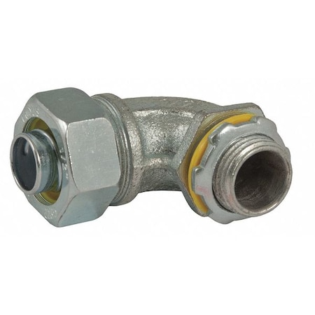 Conduit Fitting Connector, 3/8 in, Liquid-Tight, Steel, Zinc Plated, Gray