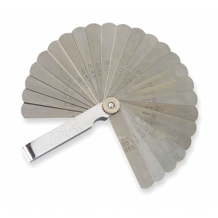Feeler Gauge Set, 3 in L x 1/2 in W Blades, Includes Steel Holder, 25 pc