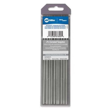 7" Tungsten Electrode 3/32" Dia., Pk10