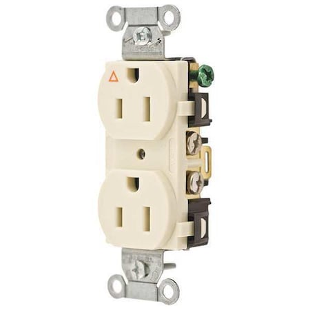 Duplex Straight Blade Receptacle, 5-15R, 15 A, 125V AC, 2 Pole, 3 Wire, Flush Mount