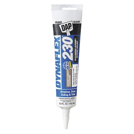 Acrylic Latex Elastomeric Sealant, 6 oz, Tube, Clear, Elastomeric Latex Base, Dynaflex 230