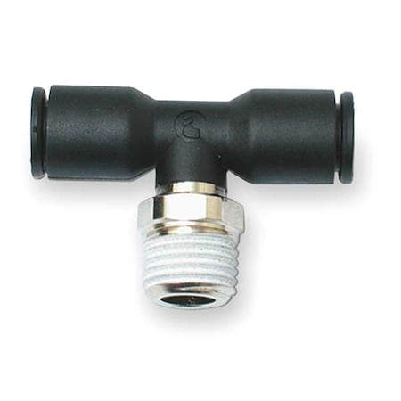 Push-Fit Tee Fitting, 10mm Tube Size, Fiberglass-Reinforced Nylon, Black, 10 PK