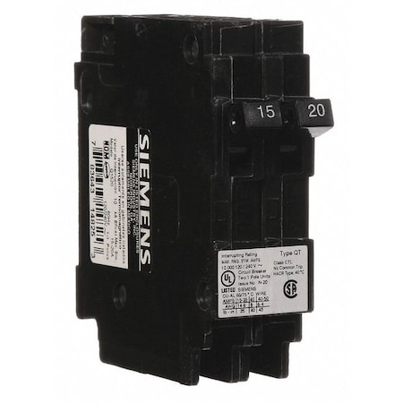 Miniature Circuit Breaker, Q Series, 15/20A, 1 Pole, 120V AC, 10kA at 120V AC