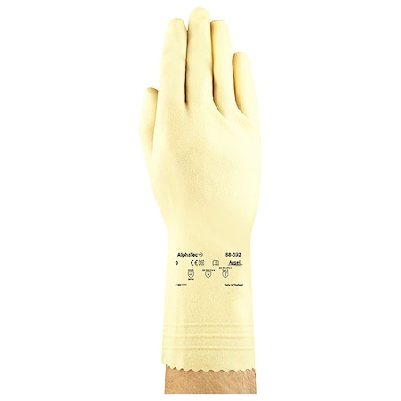 AlphaTec Chemical Resistant Gloves, Natural Rubber Latex, 12 in L, 20 mil, Beige, 7, 1 PR