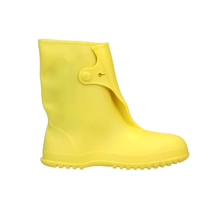 Overboots, Plain Toe, PVC, 10 in Height, Snap Tab Closure, Cleated Sole, Yellow, L