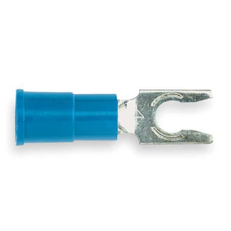 Fork Terminal, #8 Stud Size, 14 AWG, 600 V, Vinyl Insulated, Blue, Crimp Termination Only, 100 PK