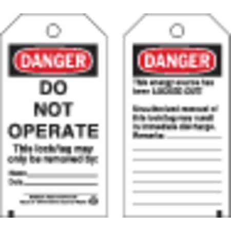 Danger Tag, Danger - Do Not Operate, Polyester, Write-On Surface, 5 1/2 in High, 3 in Wide, PK25