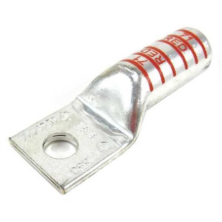 One-Hole Compression Lug, 250 kcmil Max, 1/2 in Stud, Long Barrel, Aluminum, Red