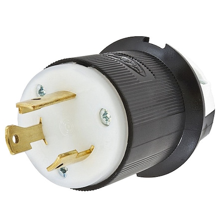 Locking Plug, L6-30P, 30 A, 250V AC, Single Phase, 2 Pole, Screw Terminals, Black, White