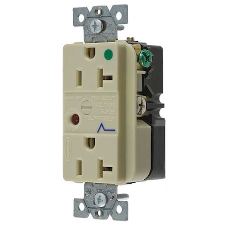 Straight Blade Receptacle, 5-20R, 20 A, 125V AC, 2 Pole, 3 Wire, Flush Mount, Grounded