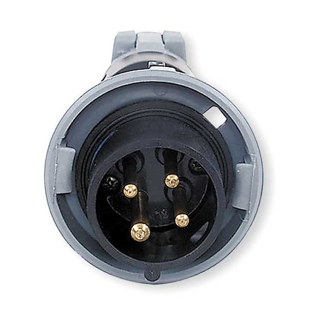 Watertight Pin & Sleeve Plug, 20 A, 600V AC, Three Phase, 3 Pole, IEC Grounding, Black