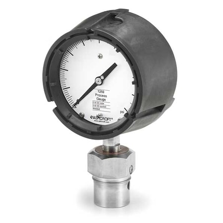 Pressure Gauge with Diaphragm Seal, 30 to 0 to 60 psi, 4 1/2 in Dial, 1/2 in NPT, Bottom Location