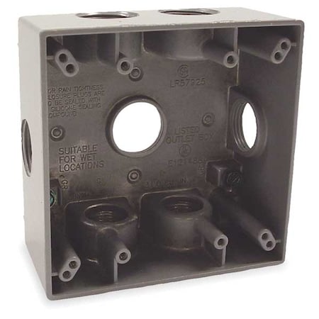 Weatherproof Electrical Box, 31 cu in, Double Gang Box Type, 2 Gangs, Aluminum, Square Shape