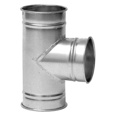 Round 6"dia 14"L 90 Degrees  SS Tee Branch, 6 in Duct Dia, 304 Stainless Steel, 22 ga GA, 10 in W