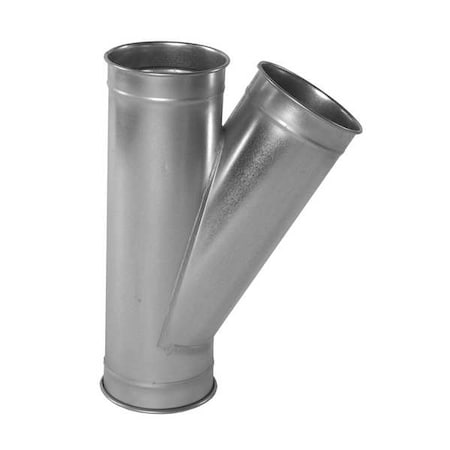 Round 5"dia 19"L 30 Degrees  GSteel Wye Branch, 5 in Duct Dia, Galvanized Steel, 22 ga GA, 19" L