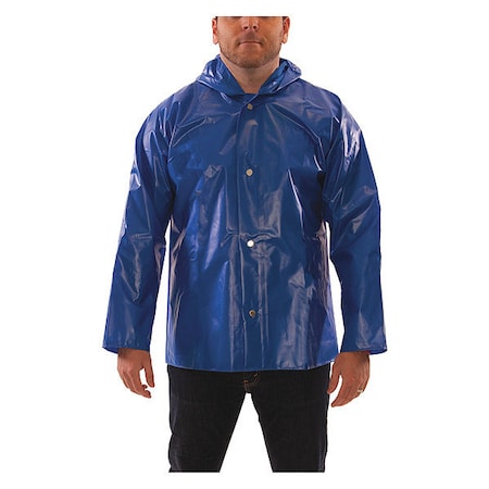 Men's Rain Jacket, Polyurethane, Snaps with Storm Flap, Blue, XL