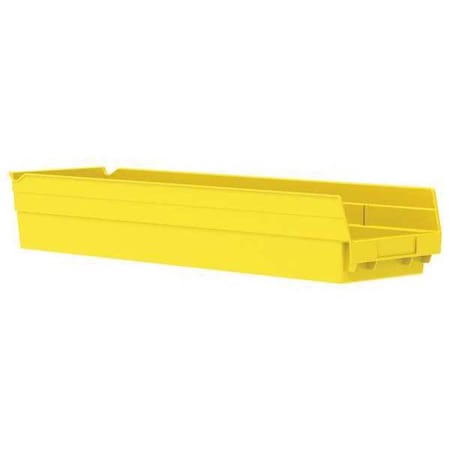 Shelf Storage Bin, Plastic, Yellow, 4 in H, 6 5/8 in W, 23 5/8 in L