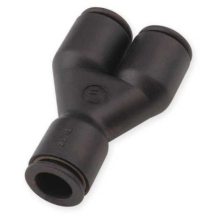 Push-Fit Wye Fitting, 3/8 in Tube Size, Brass, Fiberglass-Reinforced Nylon, Black, 10 PK
