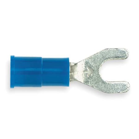 Fork Terminal, #8 Stud Size, 14 AWG, 600 V, Vinyl Insulated, Blue, Crimp Termination Only, 100 PK