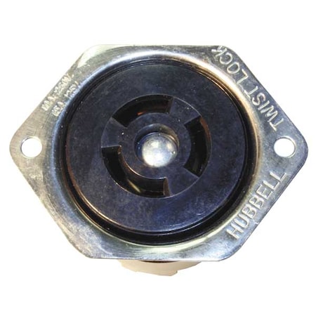 Flanged Locking Receptacle, Non-NEMA, 10/15 A, 125/250V AC, Single Phase, 3 Pole, Flush Mount