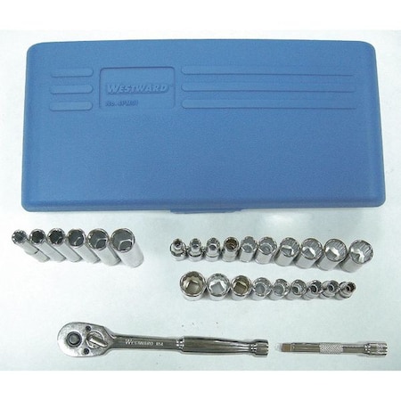 1/4" Drive Socket Wrench Set SAE, Metric 27 Pieces 3/16 in to 1/2 in, 7 mm to 13 mm , Chrome