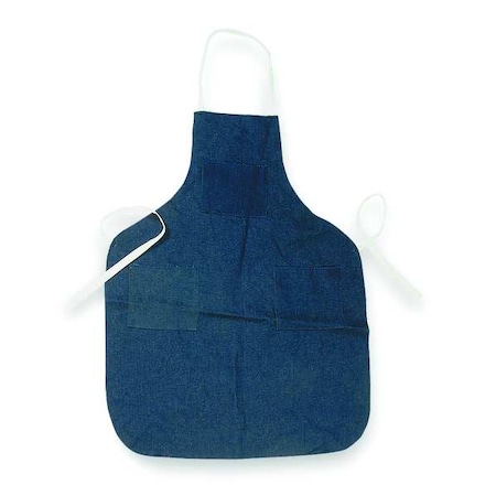 Shop Apron, Denim Material with Serged Seams, Fabric Weight 12 oz, 3 Pockets, 36 in Length, Blue