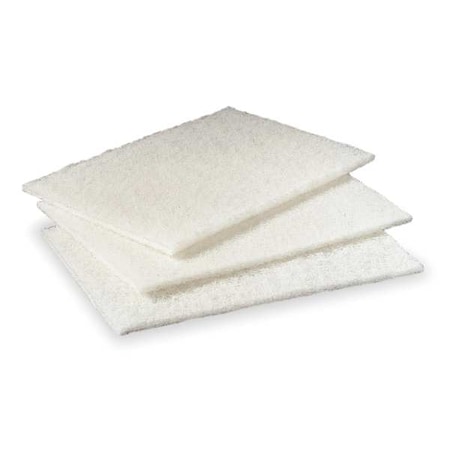 Scouring Pad, 6"L, 9"W, Nylon, Wh, PK60