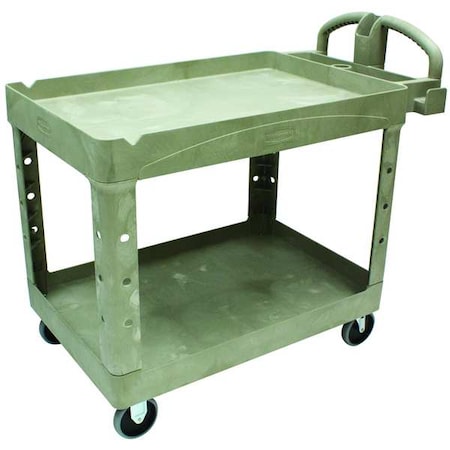 Utility Cart with Deep Lipped Plastic Shelves, Plastic, 500 lb Load Capacity, 2 Shelves, 44 in L